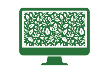 Green Computer Monitor Displaying Dense Leaves And Nature Elements © wazebul