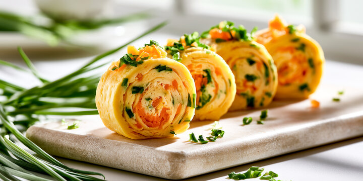 sliced traditional Korean gyeran mari rolled omelet
