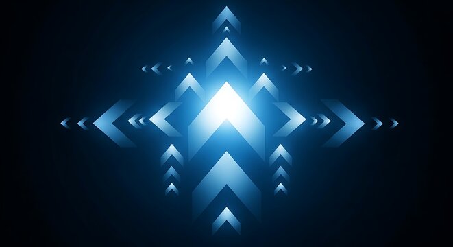 Abstract background, with glowing blue, arrows pointing upwards, and outwards, symbolizing, progress, direction, growth, and futuristic digital energy