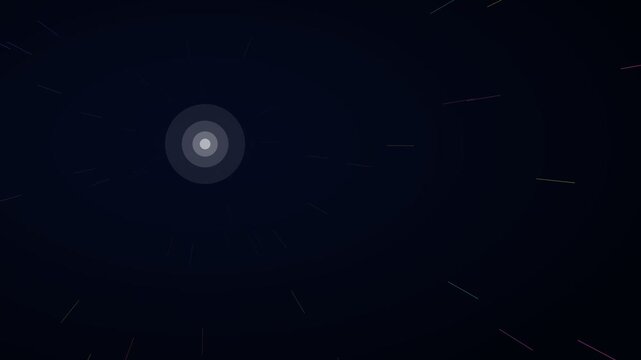 Neon multicolor off-center warp hyperspace background on midnight blue, warp speed motion loop