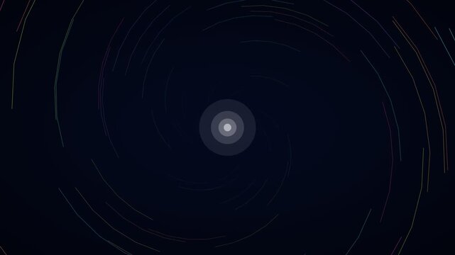 Neon multicolor spiral hyperspace hyperspace background on midnight blue, warp speed motion loop