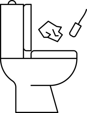 Do not flush feminine products to the toilet linear sign. Bathroom etiquette icon design for stickers, instructions and WC prohibited placards. Vector illustration isolated on white background