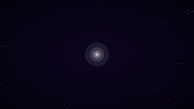 Neon multicolor trailing particles hyperspace background on dark violet, warp speed motion loop