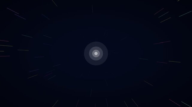 Neon multicolor long light streaks hyperspace background on midnight blue, warp speed motion loop