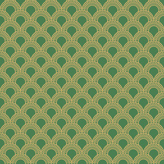Green and Gold Yellow Art Deco Scallop Geometric Fan Seamless Pattern vector illustration © Arsenii