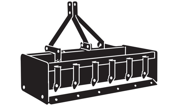 Box Blade Silhouette, tractor grading attachment, vector, isolated on white
