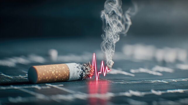Cigarette transforming into healthy heartbeat line on medical monitor, healthcare awareness theme, realistic hospital setting