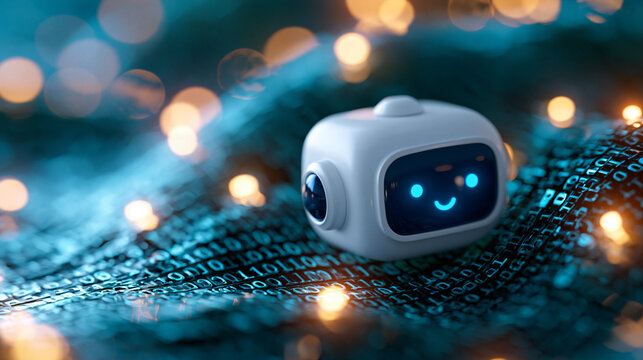 A clean chatbot icon on a bright digital binary code background 3D illustration chatbot icon binary code digital artificial intelligence technology 3d render automation