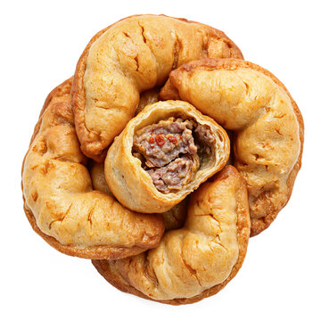 Carimanola Panamanian meat fritters of yuca dough with savory beef filling on a transparent background for food menus