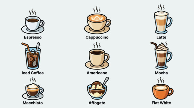 Assortment of coffee drinks collection