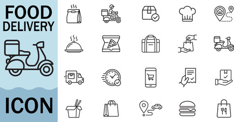 Food delivery service icon set with scooter and food © Creative Icon Store 