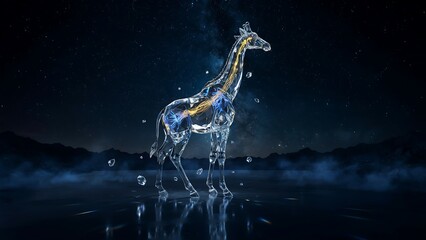 A majestic crystalline giraffe standing under a starry night sky © Nurcreator