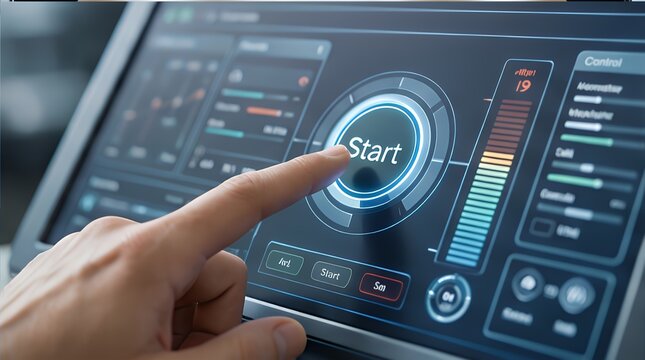 Smart Control Interface: Advanced Digital Dashboard with Start Button