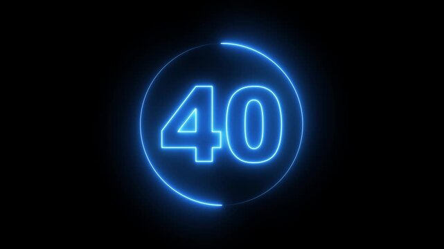 Neon Circle countdown timer animation from 45 to 0 second animation on black background with alpha channel, 45 seconds countdown timer. Neon bright glowing countdown timer 45 seconds. 4k video