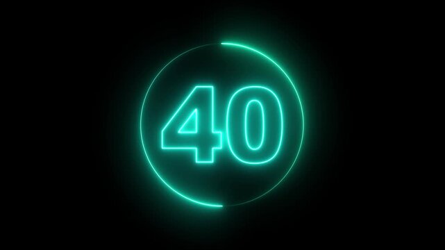 Neon Circle countdown timer animation from 45 to 0 second animation on black background with alpha channel, 45 seconds countdown timer. Neon bright glowing countdown timer 45 seconds. 4k video