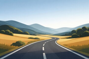 Naklejka premium Serene road through rolling hills.