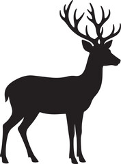 Fototapeta premium Black Deer Stag Silhouette With Antlers On White Background