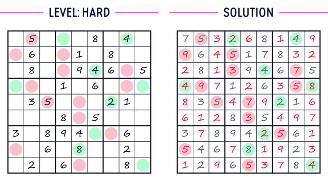 Odd/Even sudoku logic puzzle with hard solution and memory puzzles for adults and seniors, sudoku solution page  