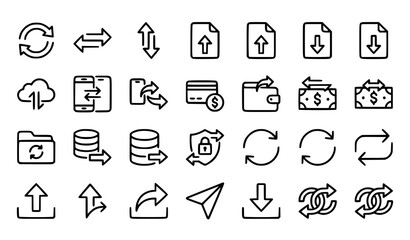 Fototapeta premium Transfer Exchange Outline Icon Collection Modern Vector Symbols Isolated on White Background