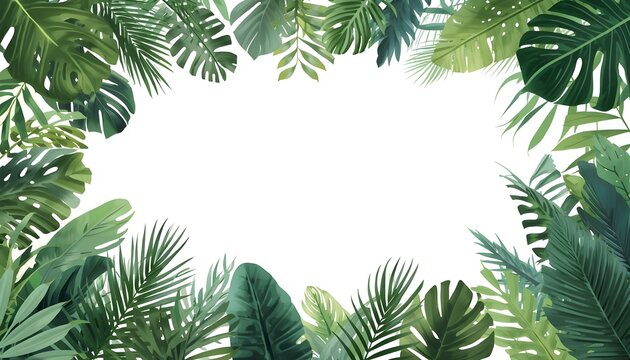Tropical Botanical Frame with Lush Green Leaves Creating Natural Circular Border in Bright Natural Light