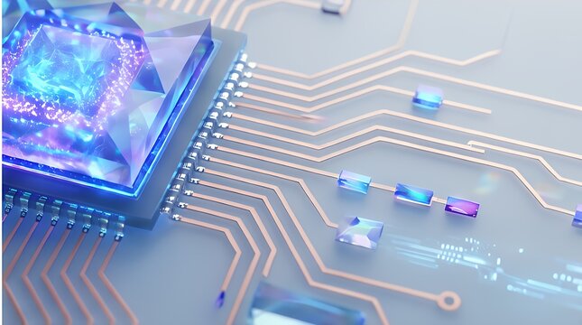 Quantum Circuit: Illuminated Microchip with Neon Blue Tech Design