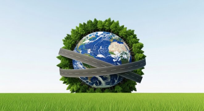 earth wrapped with road surrounded by green trees