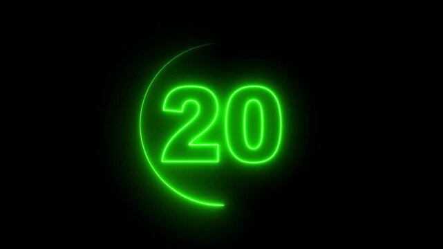 25 second countdown timer animation with neon number text glowing from 25 to 0 with interesting circle animation. Circle countdown timer 25 sec animation. 4k video