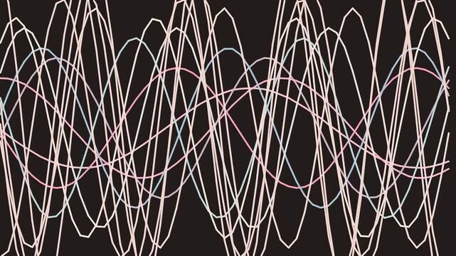 Abstract background featuring multiple overlapping sine wave patterns on a dark background.