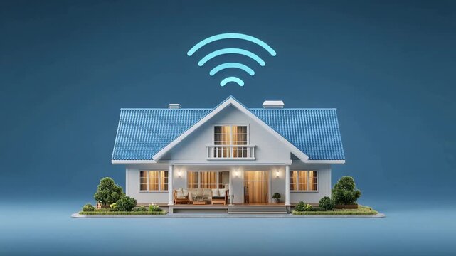 Smart home with wireless network connection and modern residential automation technology concept illustration