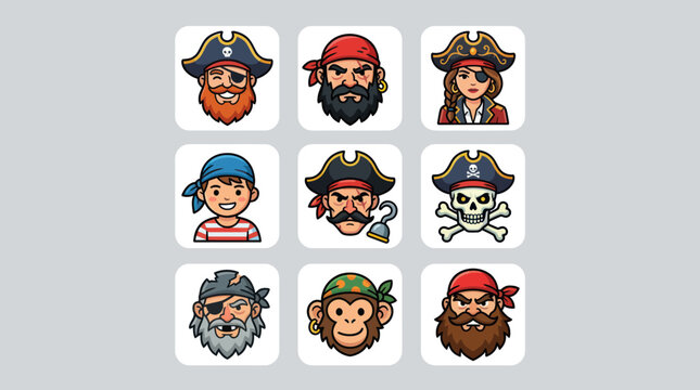 Assorted pirate character icons