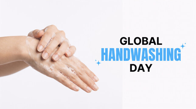 Global Handwashing Day - Hands Washing with Soap and Bubbles on White Background Promoting Hygiene and Cleanliness