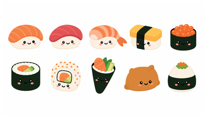 Cartoon sushi food characters. © Kenn