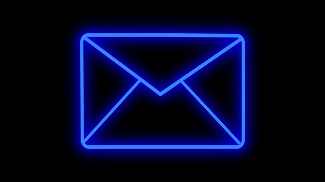 Neon blue glowing envelope icon on transparent background  symbol for email or messaging services