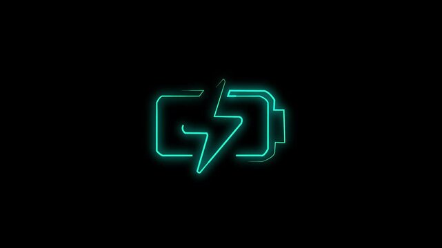 Neongreen battery icon with lightning bolt on transparent background  symbolizing power and energy