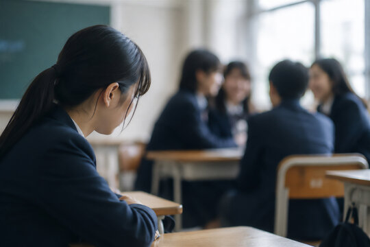 教室で孤立する女子生徒と学校いじめのイメージ