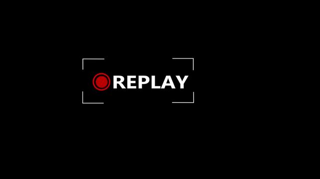 Replay button logo with red circle and white text on black background