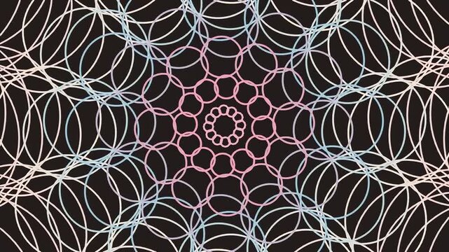 Abstract geometric background with overlapping circles forming a symmetrical mandala pattern.