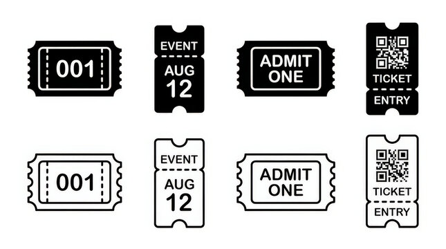 Collection of Various Black and White Stock Ticket Illustrations