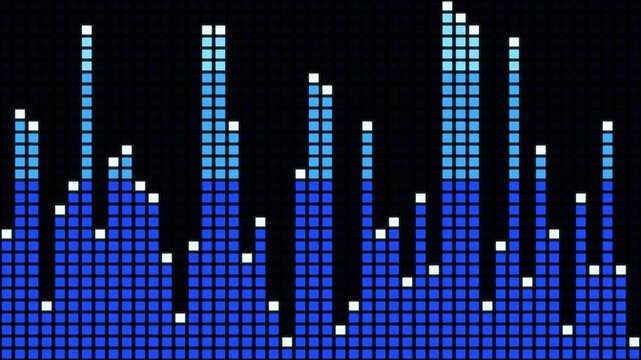 Blue LED wall equalizer bars, stage screen background seamless loop 4K