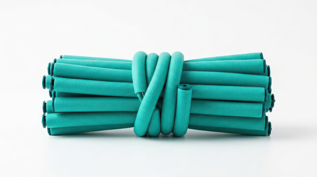 Bundle of Teal Candles Tied Together on White Background