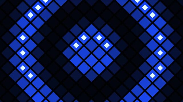 Blue LED wall diamond lattice, stage screen background seamless loop 4K