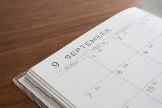 September schedule book and planning concept