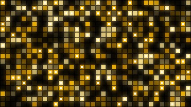 Golden LED wall glowing grid, stage screen background seamless loop 4K