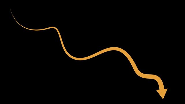 Curved arrow pointing down and to the right with a flowing shape animation