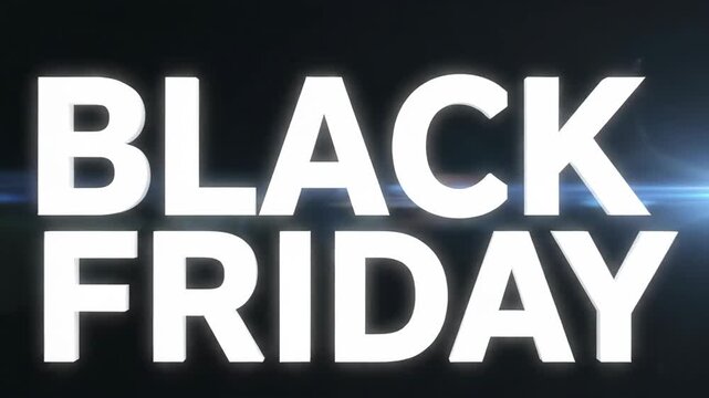 White 3D 'Black Friday' text on black background with blur