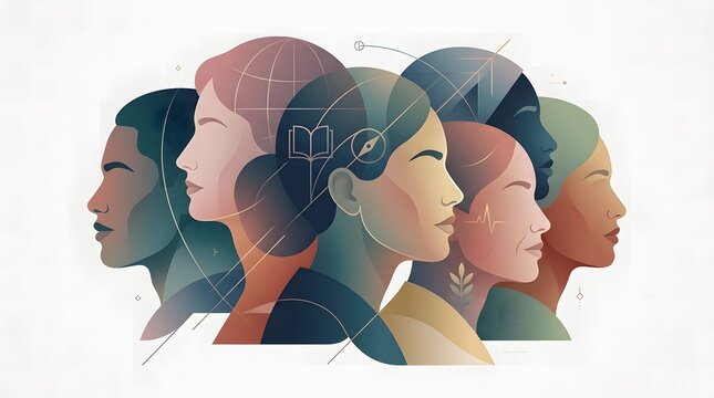 Diverse group of people heads in profile