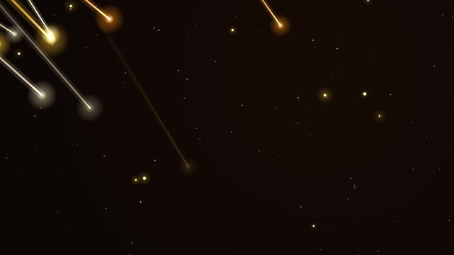Copper shooting stars meteor shower, night sky background seamless loop 4K