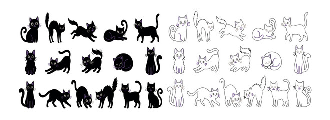 Fototapeta premium Hand drawn farm animal icons set. Cute black and white livestock line art collection. Vector illustrations for children's books and educational mat...
