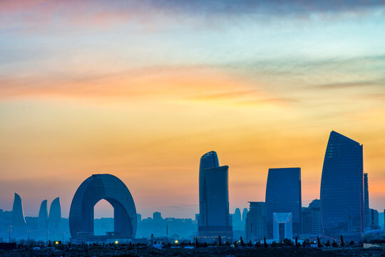 Baku Modern Skyline at Sunset
