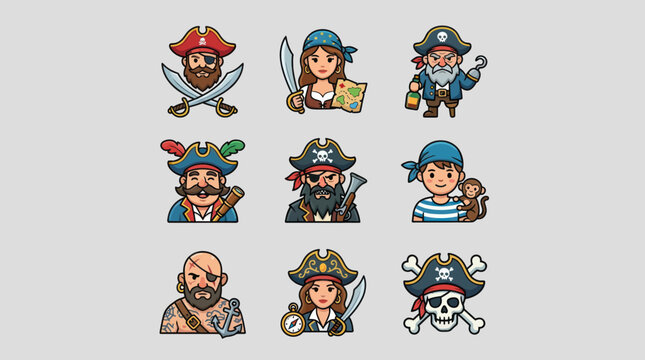 Cartoon pirate characters collection